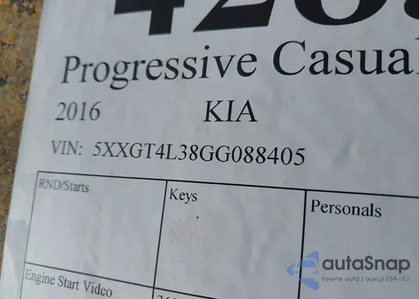 2016 Kia Optima Lx z USA, uszkodzony, nr VIN 5XXGT4L38GG088405